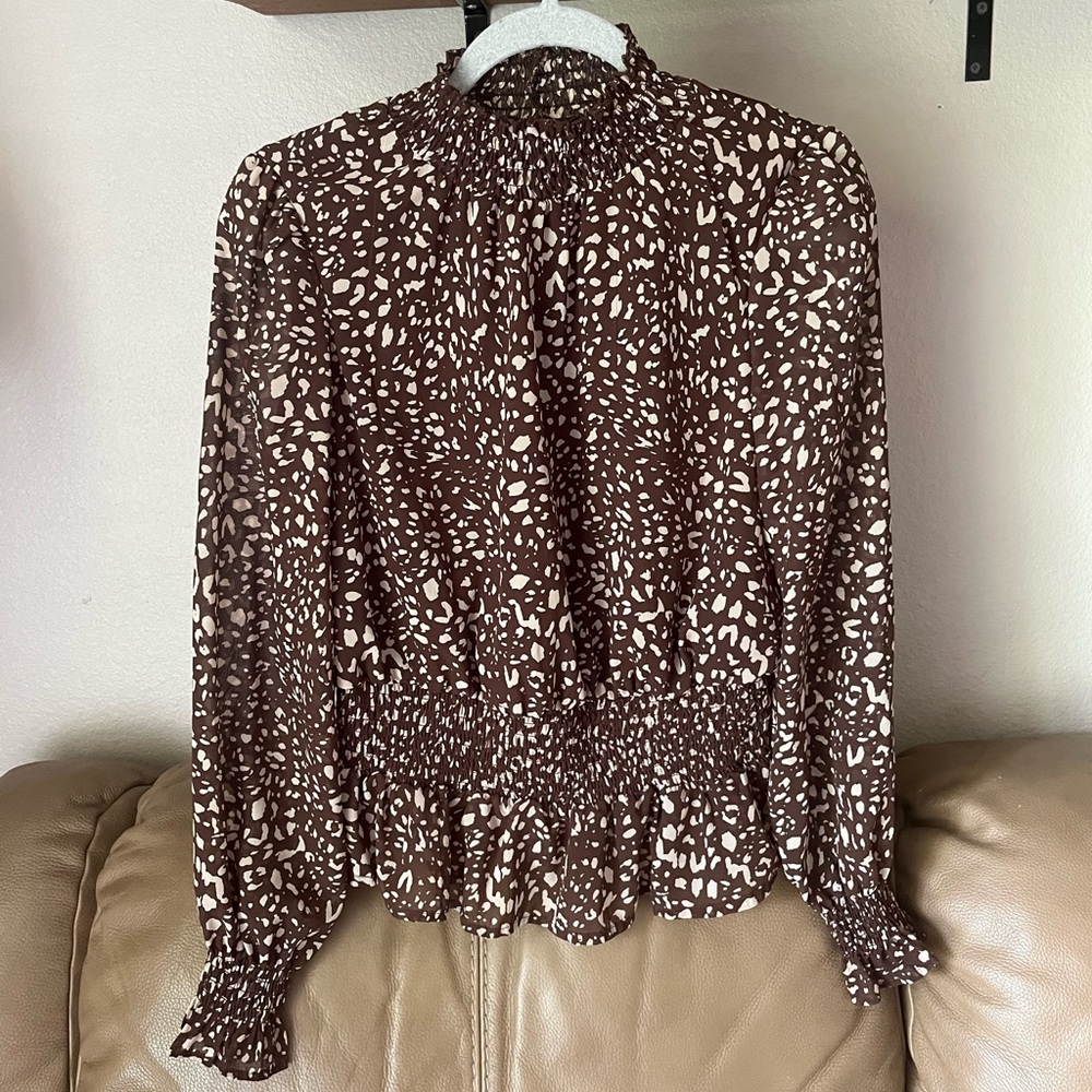 Speckled Brown and cream blouse size medium